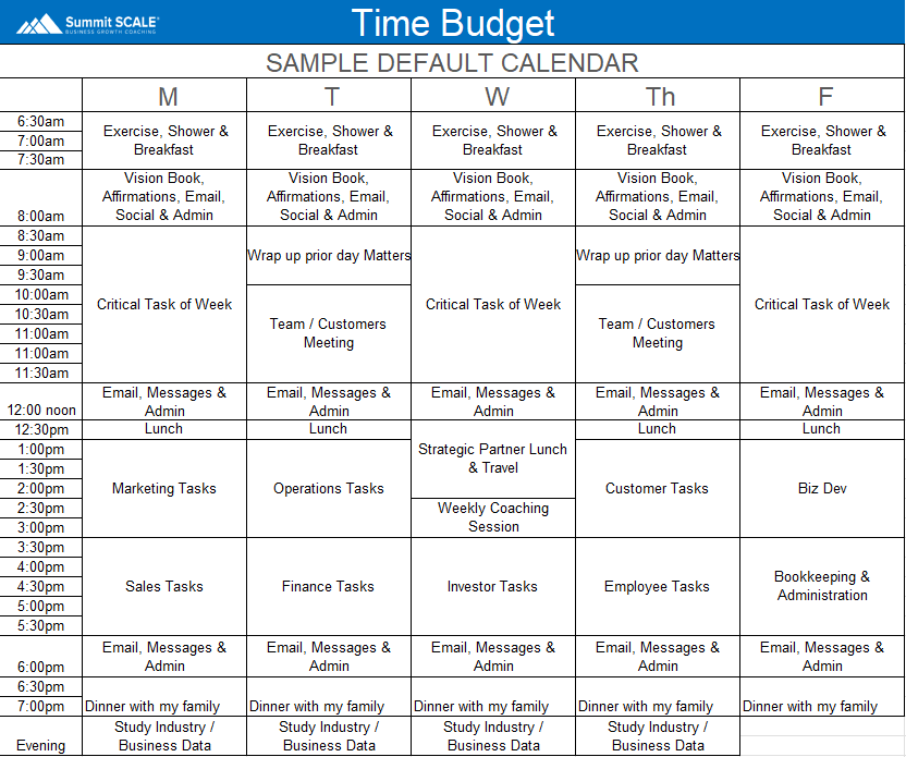Sample Default Calendar Summit Scale