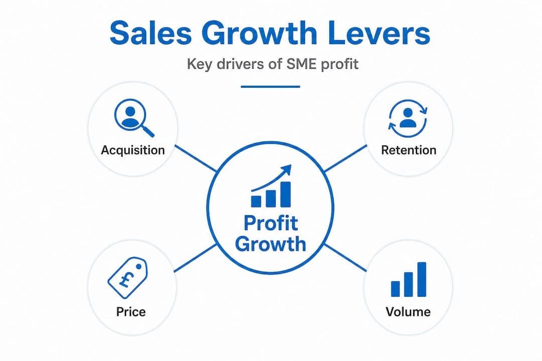 Infographic showing four sales growth levers and profit